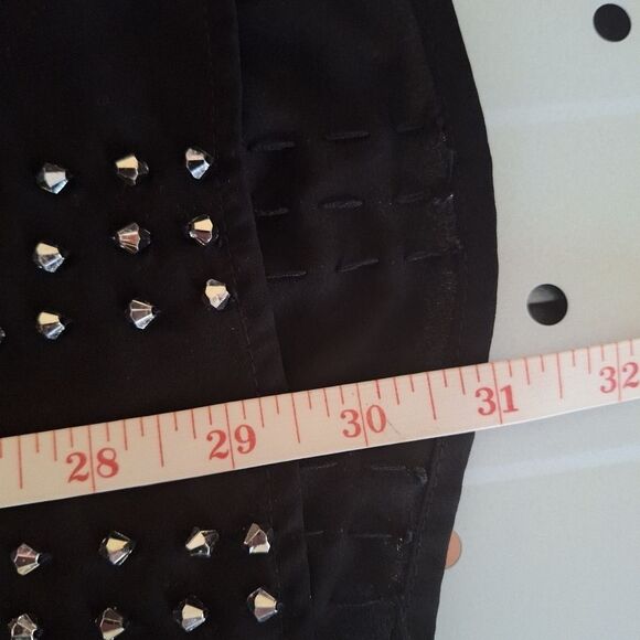 Black Mini Beaded Spaghetti Strap Dress Medium Goth Rock Punk Metal Slouchy Y2K - Picture 10 of 12